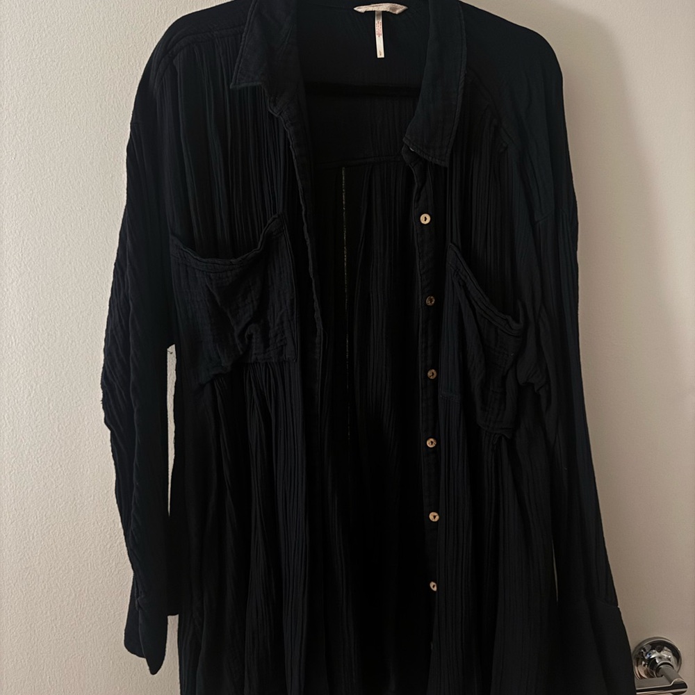 Black Free People Button-Up Tunic Coverup